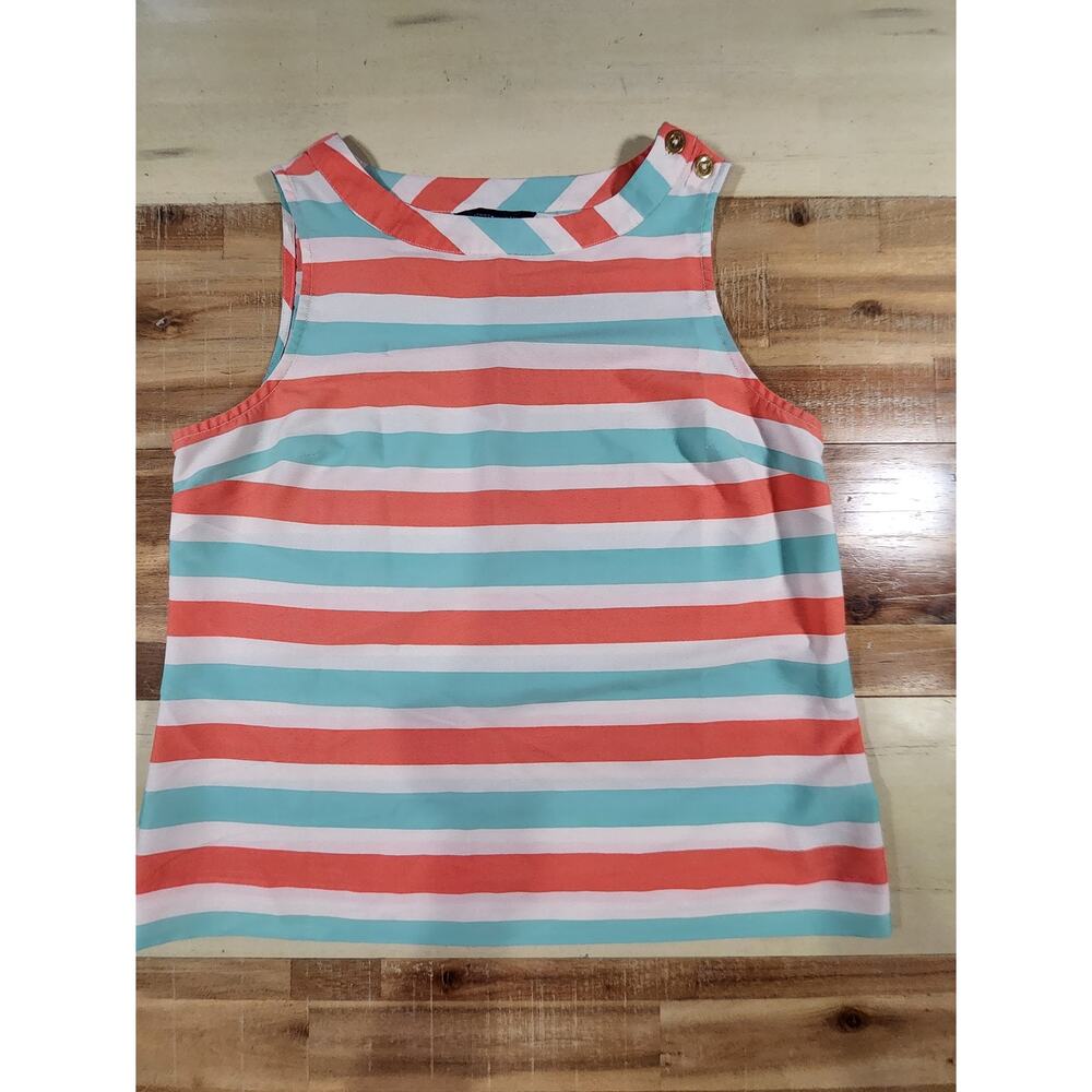 Tommy Hilfiger Striped Sleeveless Top Coral Aqua White Med